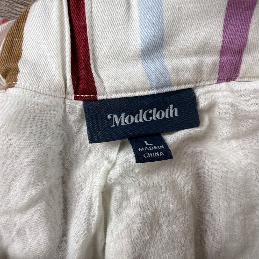ModCloth Aspiration Creation A-line Skirt White Striped Spring Knee Length Large - Picture 9 of 12